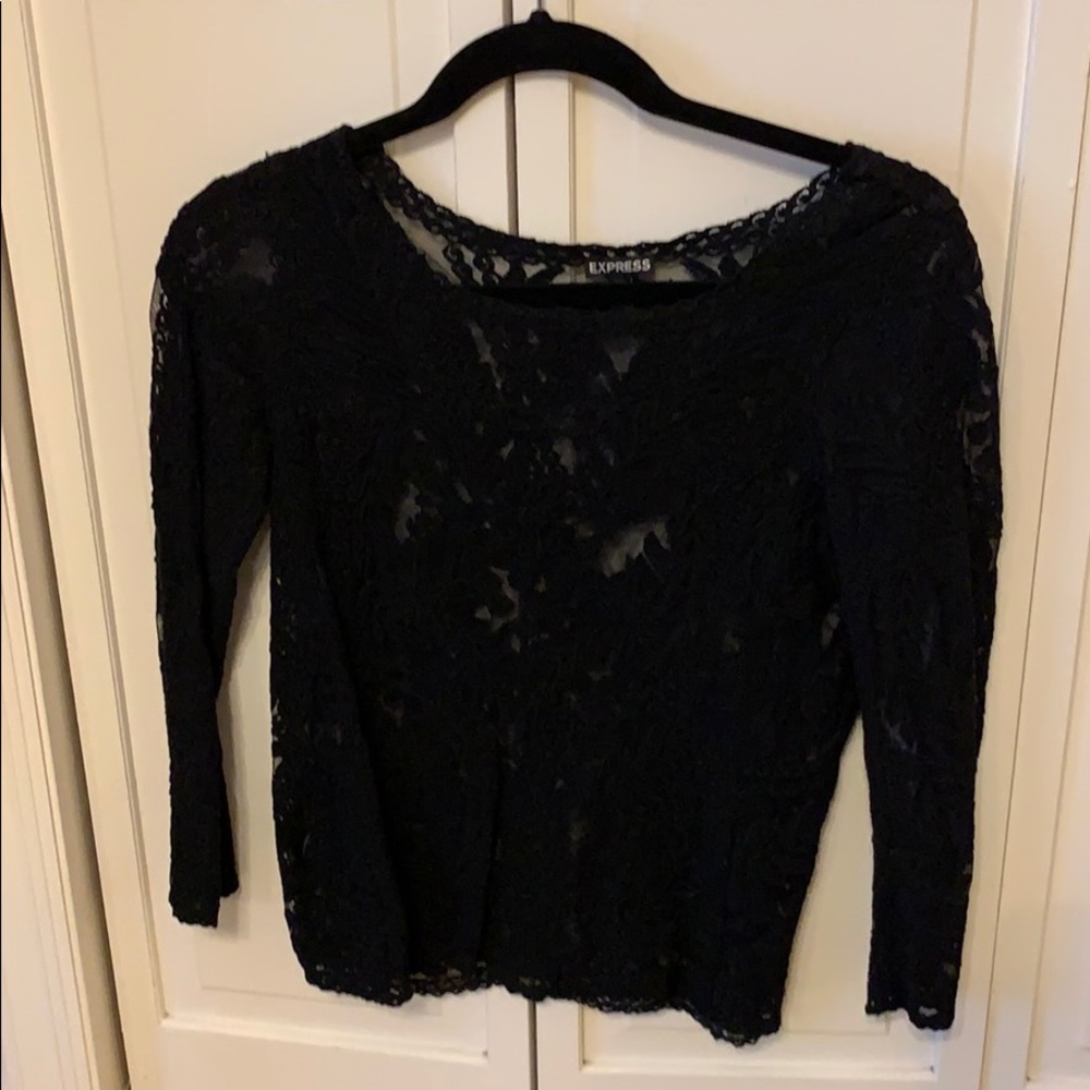 Express black sheer lace top